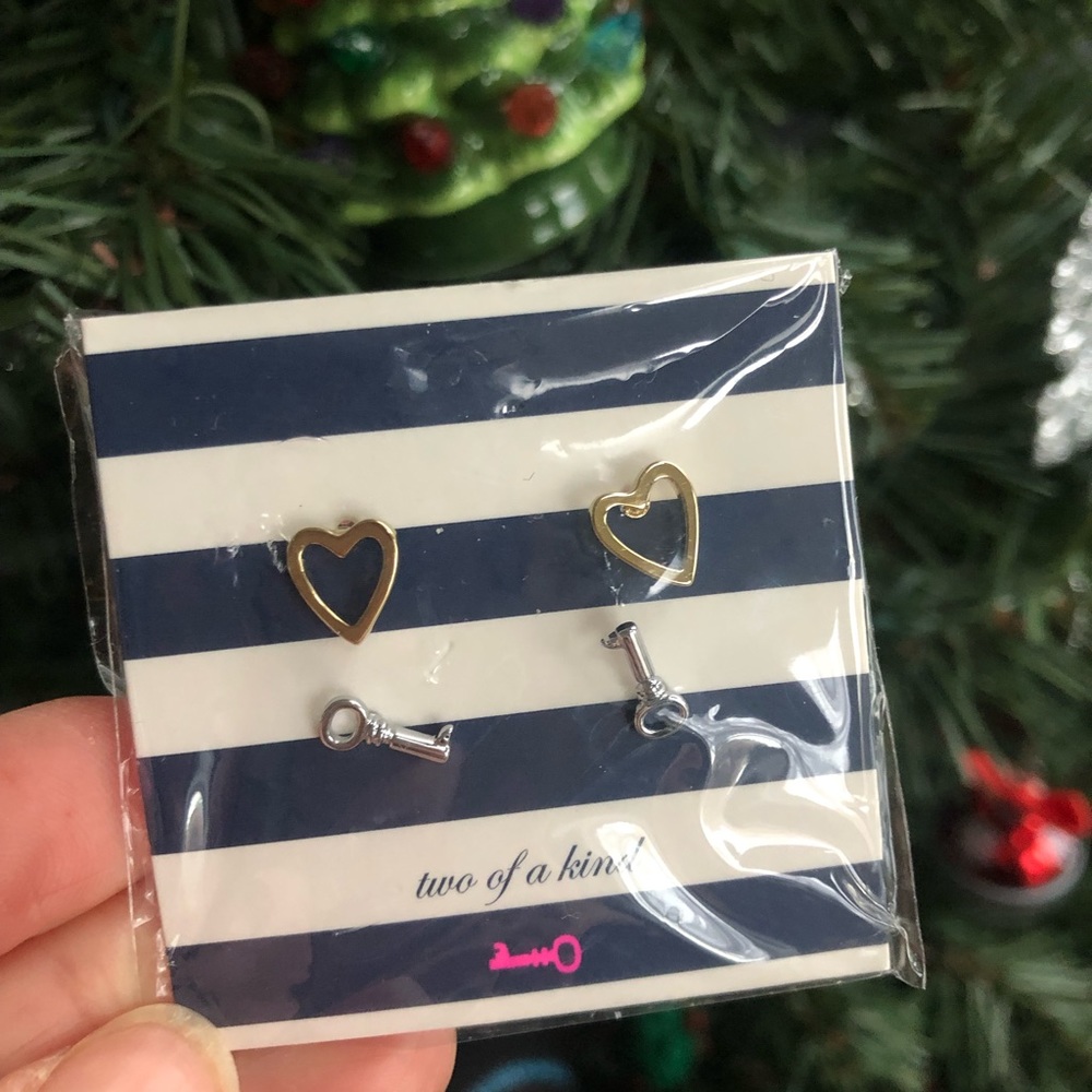 Heart and key stud earrings